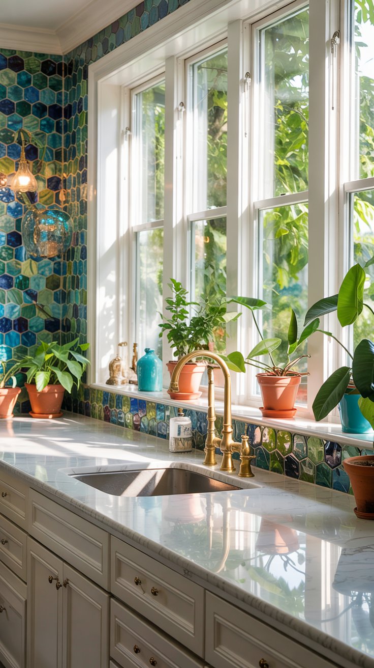 Bright and airy kitchen with plants