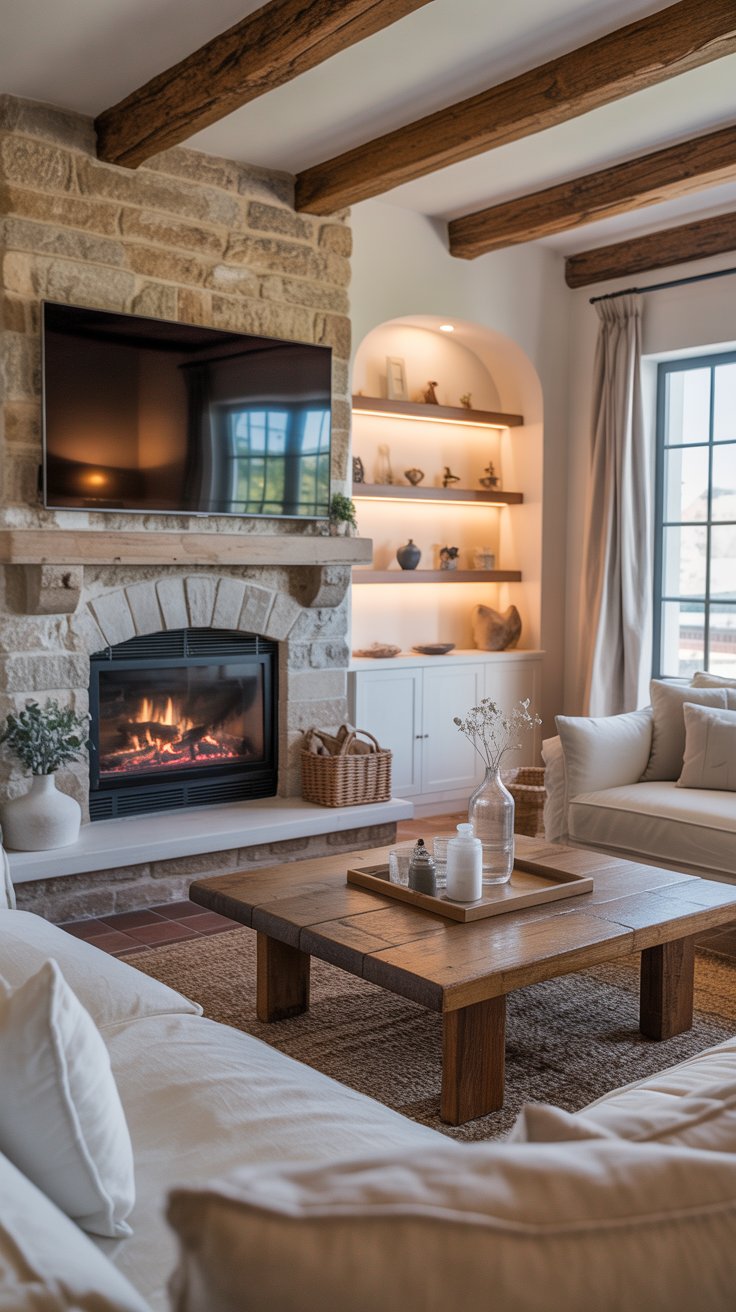 Cozy Stone Fireplace Living Room