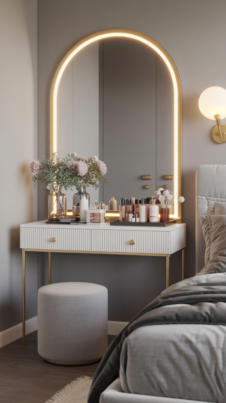 Glamorous Vanity Corner with Illuminated Mirrors