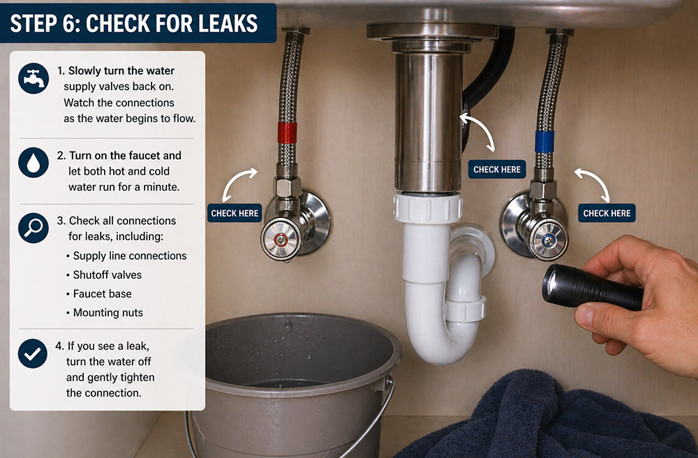 An image of where to check for faucet leaks