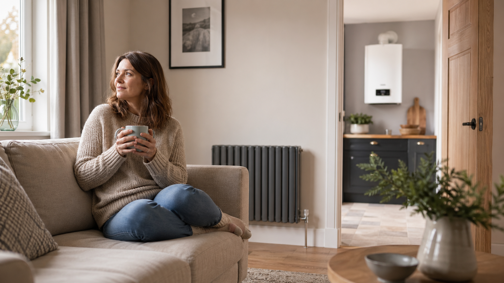Comfortable warm living room after a successful boiler installation