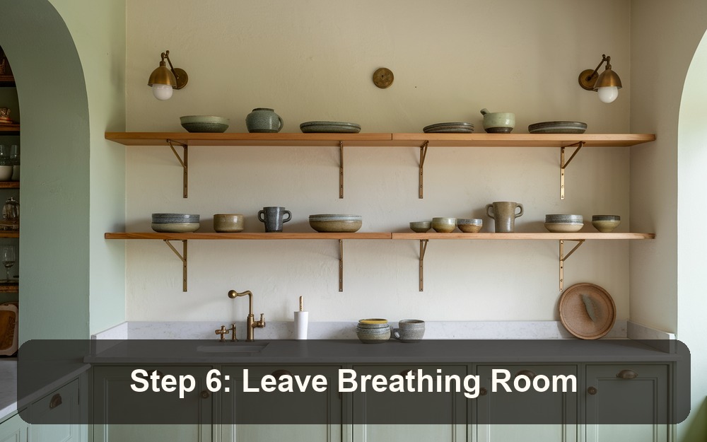 Step 6: Leave Breathing Room - open kitchen shelf styling