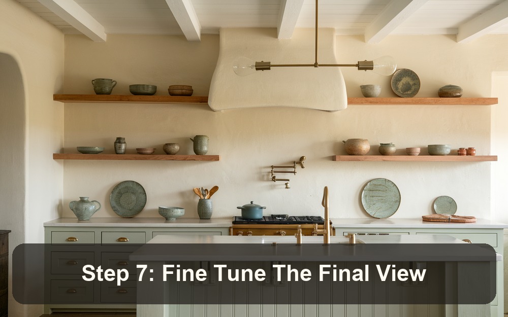 Step 7: Fine Tune The Final View - open kitchen shelf styling