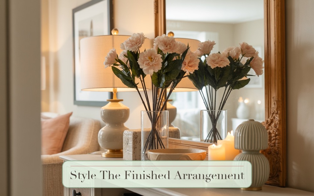 Step 6: Style The Finished Arrangement faux flower arrangement image